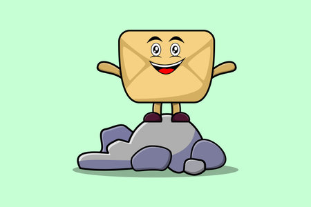 Cute cartoon Envelope character standing in stone vector illustration cartoon styleのイラスト素材
