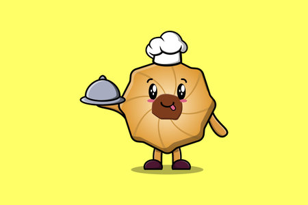 Cute Cartoon chef Cookies mascot character serving food on tray cute style design illustrationのイラスト素材