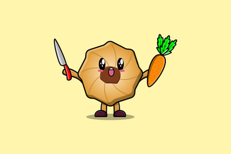 Cute cartoon Cookies character holding knife and carrot in modern style designのイラスト素材