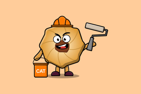 Cute cartoon Cookies as a builder character painting in flat modern style design illustrationのイラスト素材