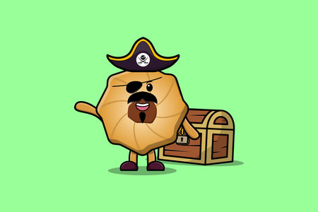 Cute cartoon character Cookies pirate with treasure box illustration in modern style designのイラスト素材