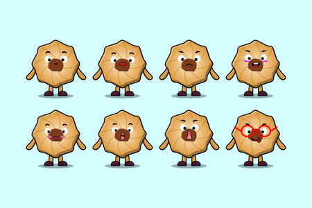 Set kawaii Cookies cartoon character with different expressions cartoon face vector illustrationsのイラスト素材