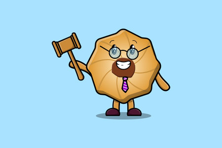 Cute cartoon mascot character wise judge Cookies wearing glasses and holding a hammerのイラスト素材