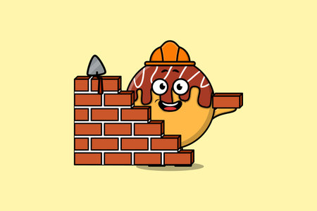 Cute cartoon Takoyaki as mason character in flat modern style designのイラスト素材