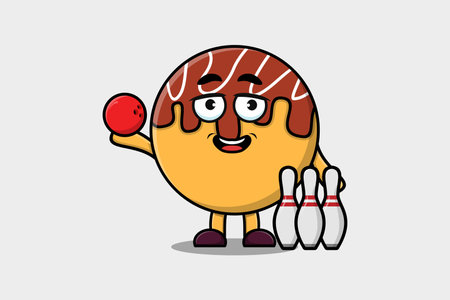 Cute cartoon Takoyaki character playing basketball in flat modern style design illustrationのイラスト素材