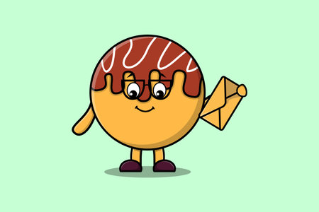 Cute cartoon Takoyaki holding envelope with cartoon vector illustration styleのイラスト素材