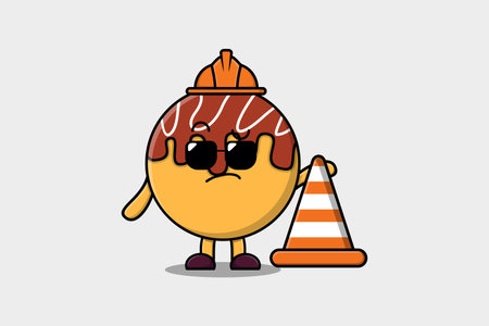 Construction worker Takoyaki cute character mascot cartoon illustrationのイラスト素材