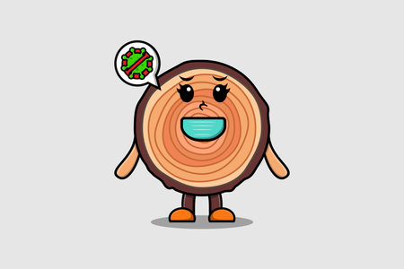 Cute cartoon illustration Wood trunk using mask to prevent virus in cute modern style designのイラスト素材
