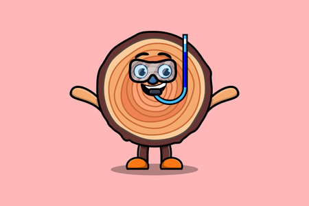 Cute cartoon Wood trunk diver with swimming glass in flat modern style designのイラスト素材