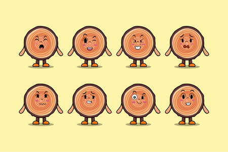 Set kawaii Wood trunk cartoon character with different expressions cartoon face vector illustrationsのイラスト素材