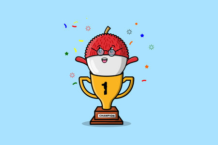 Cute cartoon Lychee character in trophy in concept flat cartoon style in modern illustrationのイラスト素材