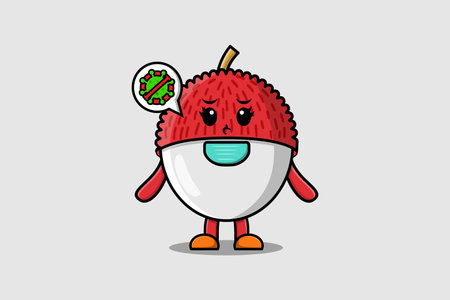 Cute cartoon illustration Lychee using mask to prevent virus in cute modern style designのイラスト素材