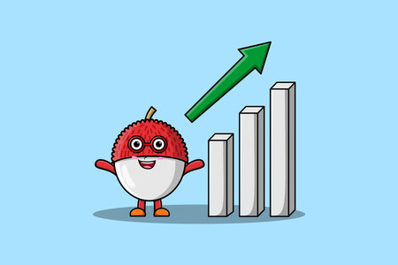 cute cartoon Lychee with rising sign graphic in flat 3d modern designのイラスト素材