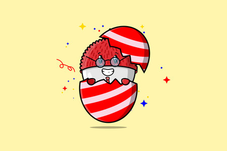 Cute cartoon Lychee character coming out from easter Lychee look so happy illustrationのイラスト素材