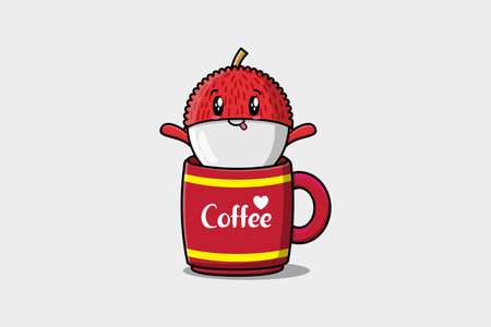 Lychee cute character illustration in a coffee cup in flat modern designのイラスト素材