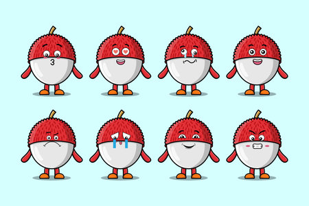 Set kawaii Lychee cartoon character with different expressions cartoon face vector illustrationsのイラスト素材