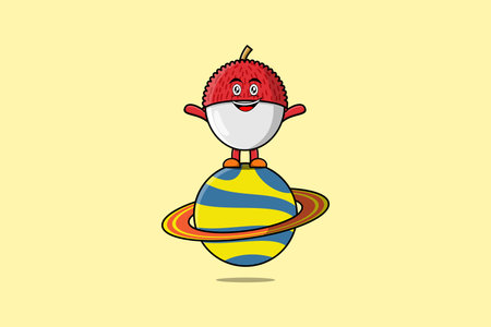 Cute cartoon Lychee character standing in planet vector icon illustrationのイラスト素材