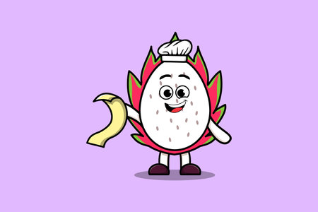 Cute cartoon Dragon fruit chef character with menu in hand cute style design illustrationのイラスト素材