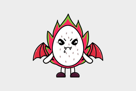 Cute mascot cartoon Dragon fruit character as dracula with wings in cute modern styleのイラスト素材