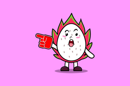 Cute Cartoon Dragon fruit with foam finger glove in modern designのイラスト素材