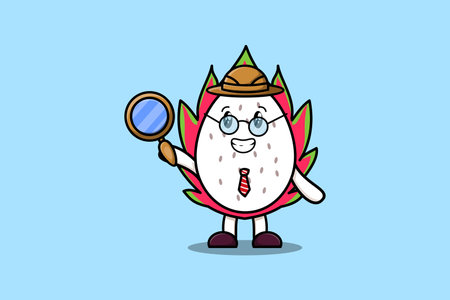 Cute cartoon character Dragon fruit detective is searching with magnifying glassのイラスト素材