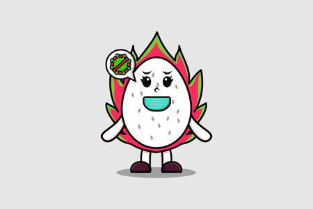 Cute cartoon illustration Dragon fruit using mask to prevent virus in cute modern style designのイラスト素材