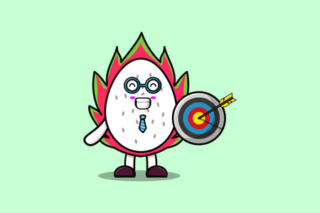 Cute cartoon Dragon fruit businessman holding target and arrow with happy expressionのイラスト素材