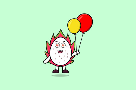 Cute cartoon Dragon fruit floating with balloon cartoon vector illustration flat cartoon styleのイラスト素材