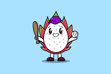 Cute cartoon Dragon fruit character playing baseball in modern style designのイラスト素材