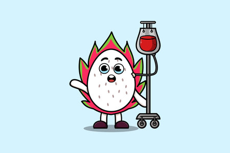 Cute cartoon illustration of Dragon fruit having blood transfusion with cute modern style deignのイラスト素材