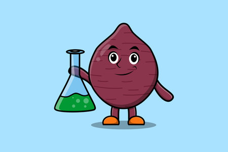 Cute cartoon mascot character Sweet potato as scientist with chemical reaction glassのイラスト素材