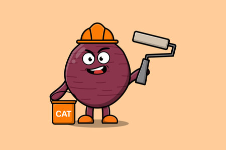 Cute cartoon Sweet potato as a builder character painting in flat modern style design illustrationのイラスト素材