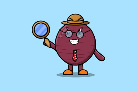 Cute cartoon character Sweet potato detective is searching with magnifying glassのイラスト素材
