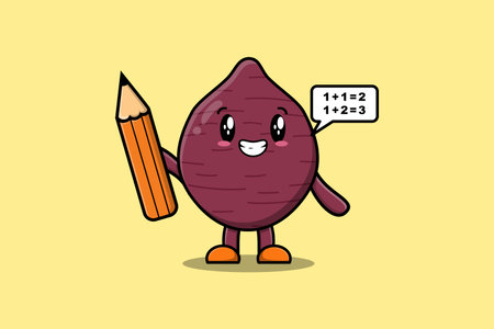 Sweet potato cute cartoon clever student with pencil style design in flat modern style designのイラスト素材
