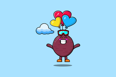 Cute cartoon Sweet potato mascot is skydiving with balloon and happy gesture modern style designのイラスト素材