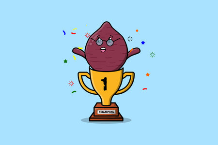Cute cartoon Sweet potato character in trophy in concept flat cartoon style in modern illustrationのイラスト素材