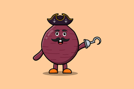 Cute cartoon pirate Sweet potato with hook hand in 3d modern style designのイラスト素材