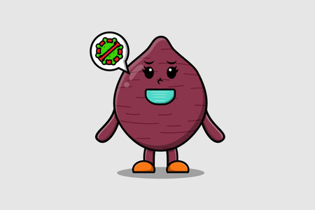 Cute cartoon illustration Sweet potato using mask to prevent virus in cute modern style designのイラスト素材
