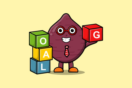 Cute cartoon Sweet potato businessman stacking goal box in flat modern style designのイラスト素材