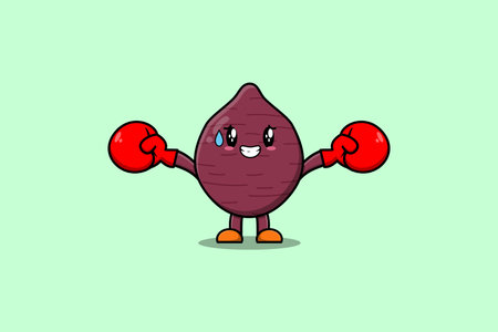 Cute Sweet potato mascot cartoon playing sport with boxing gloves and cute stylish designのイラスト素材