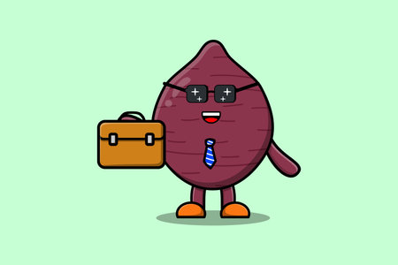 Cute cartoon Sweet potato businessman character holding suitcase illustrationのイラスト素材
