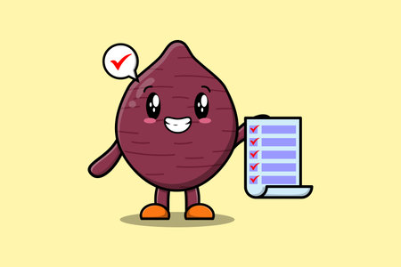 Cute cartoon Sweet potato character holding checklist note in concept flat cartoon styleのイラスト素材