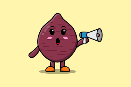 Cute Cartoon Sweet potato character speak with megaphone in 3d cartoon style conceptのイラスト素材