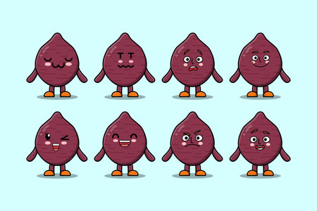 Set kawaii Sweet potato cartoon character different expressions cartoon face vector illustrationsのイラスト素材