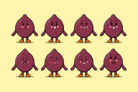 Set kawaii Sweet potato cartoon character different expressions cartoon face vector illustrationsのイラスト素材
