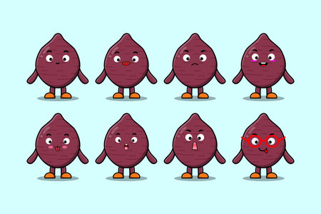 Set kawaii Sweet potato cartoon character different expressions cartoon face vector illustrationsのイラスト素材