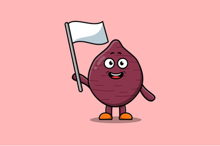 Cute cartoon Sweet potato mascot character with white flag in modern design illustrationのイラスト素材