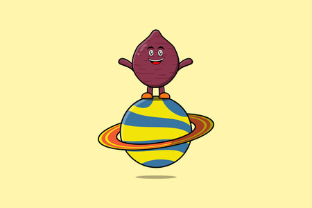 Cute cartoon Sweet potato character standing in planet vector icon illustrationのイラスト素材