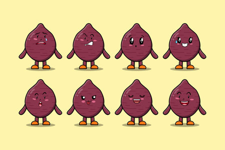Set kawaii Sweet potato cartoon character different expressions cartoon face vector illustrationsのイラスト素材