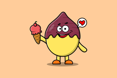Cute Cartoon Sweet potato character holding ice cream cone in modern cute style illustrationのイラスト素材